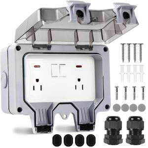 Outdoor Outlet Box Waterproof with On-Off Switch and Indicator Light,15A 250V Outdoor Waterproof Plug Socket,Outdoor Power Outlet Box,Waterproof Ip66 Power Outlet,NEMA 5-15 Duplex Receptacle