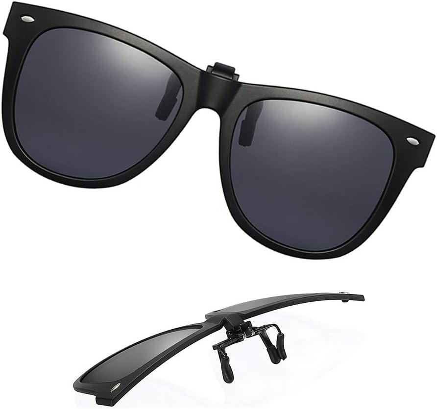Clip-on Sunglasses Polarized Extra Large Unisex Anti-Glare Driving Glasses With Flip Up for Prescription Glasses (Black)