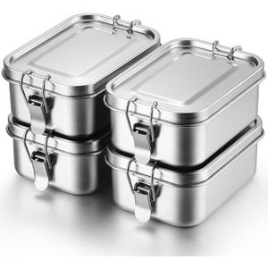 Umigy 4 Pcs Stainless Steel Food Containers Metal Bento Lunch Box Stainless Steel Food Storage Containers, Lockable Clips to Leak Proof, Reusable Dishwasher Snack Boxes for Work (550ml)