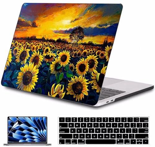 AMCJJ for MacBook Air 13 inch Case M5 2026 M4 2025 M3 2024 M2 2022 Release Model A3449 A3240 A3113 A2681,Plastic Hard Shell Cover for MacBook Air 13.6 with Touch ID,Sunflower