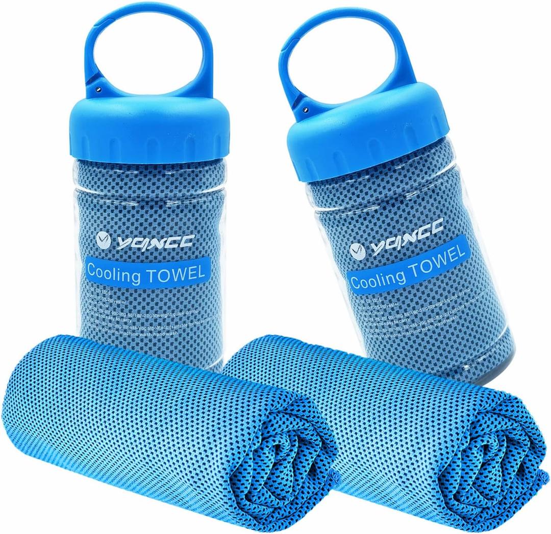 YQXCC 2 Pack Cooling Towel (47"x12") Ice Towel for Neck, Soft Breathable Chilly Towel, Microfiber Cool Towel for Yoga, Golf, Gym, Camping, Running, Workout & More Activities (2 light Blue)