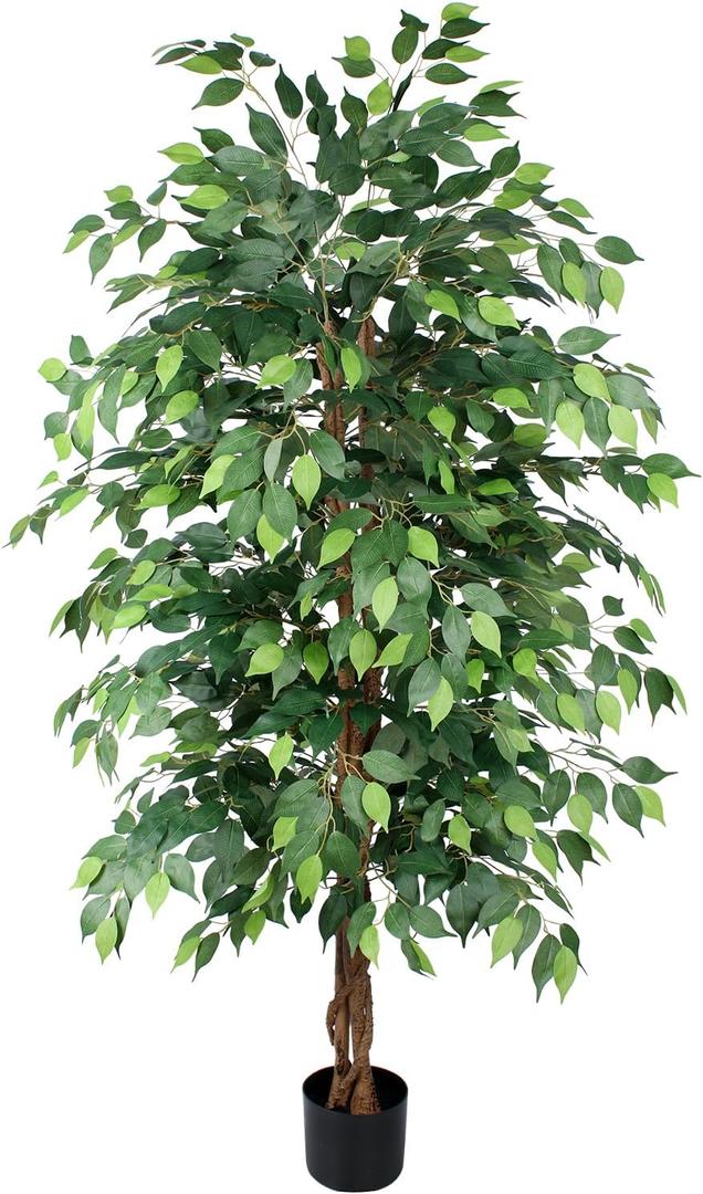 Ficus Tree Artificial 6ft, Tall Fake Tree with Realistic Leaves & Trunk, Artificial Tree for Home Office Living Room Decor Indoor Outdoor.