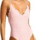 Seafolly Women's Standard V Neck One Piece with High Legline Swimsuit (Pink), Size 8