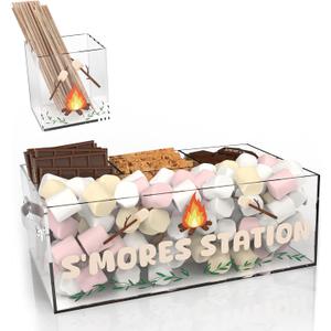 S'Mores Station With Jar, Acrylic Smores Caddy With Handle, Smores Maker Box, Smores Accessories Organizer, Smores Bar Holder, Smores Kit Tray for Fire Pit Outdoor Camping BBQ Outdoor