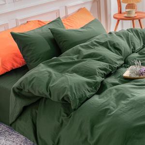NEXHOME PRO Duvet Cover Set Kids Twin Size Linen Feel Textured Organic Natural 100% Washed Cotton Duvet Cover 2 Pieces Bedding Set with Zipper Closure, Breathable, Forest Green (No Comforter)