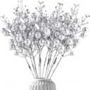 14Pcs Christmas Glitter Berries Stems Silver Christmas Tree Picks Stems 7.8 Inch Artificial Picks Fake Holly Winter Berry Branches for Christmas Tree Ornament DIY Crafts Wreath Holiday and Home Decor