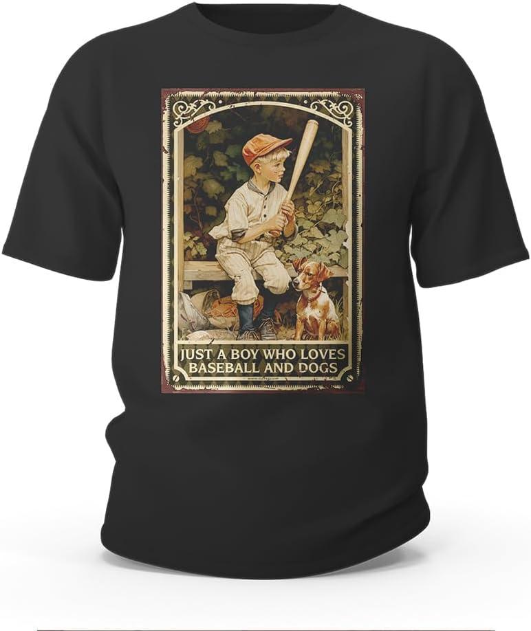 Funny T Shirts for Men Just A Boy Who Loves Baseball and Dogs T-Shirt Womens Funny Tshirts Funny Tees, XL, Black