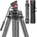 74" Video-Tripod-with-Fluild-Head, Professional Aluminum Heavy Duty Film Tripod Stand for Canon Nikon DSLR/SLR Camera Camcorder Telescope Bnoculars (Weight 9.1 lbs, Max Load 20 lbs)