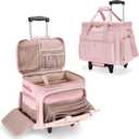 Rolling Teacher Bag with Wheels, Teacher Tote Bag with Detachable Trolley, Fits for 15.6" Laptop(Patent Design) (Pink)