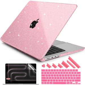 DONGKE Glitter Case for M5 MacBook Pro 14 inch M4 M3 M2 M1 2026 2024-2021 A3427 A3426 A3434 A3112 A3401 A3185 A2918 A2992 A2779 A2442 Pro Max, Bling Plastic Hard Shell Cover, Sparkly Pink
