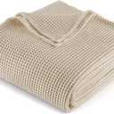 Exclusivo Mezcla 100% Cotton Waffle Throw Blanket for Couch, Sofa, Lightweight and Breathable Gauze Muslin Blanket for Summer, Moisture-Wicking, Home Decor, 50"x70", Khaki