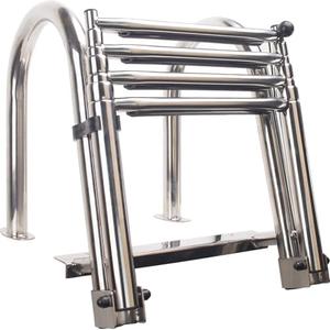 Mojiate 4-Step Stainless Steel Telescoping Dock Ladder for Pontoon Boats - Heavy Duty 600lbs Capacity, Foldable Rear Entry Swim Ladder with Wide Anti-Slip Pedals & Handrails