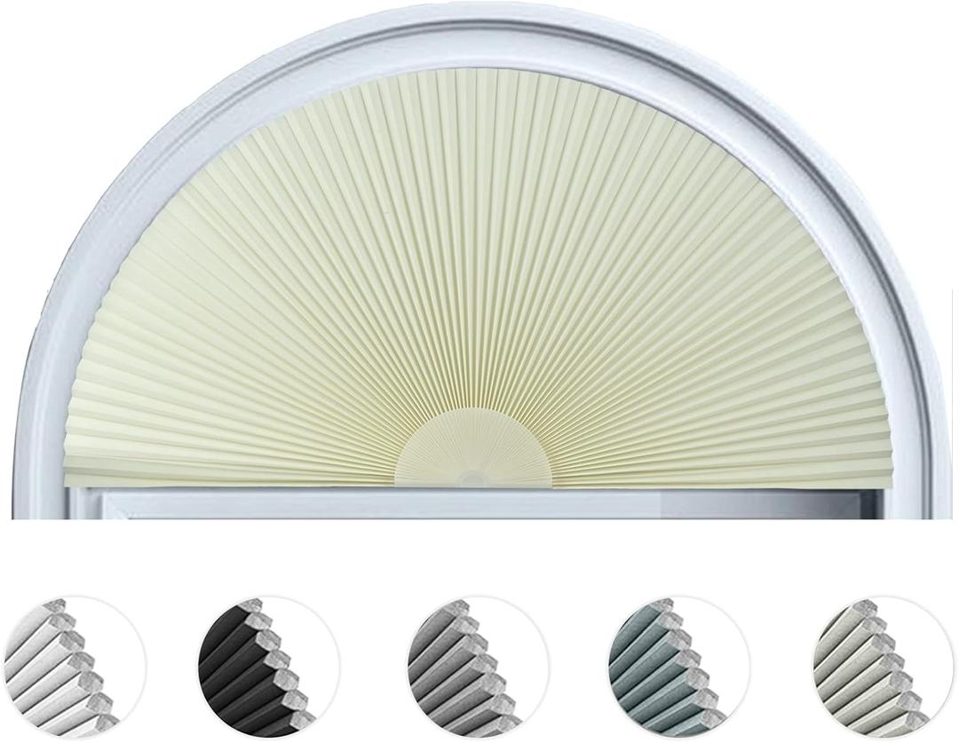 Arch Window Shade Blackout Cellular Shades Half Circle Moon Window Covering No Drill Honeycomb Cordless Blinds for Indoor Window Room Darkening Easy Install Light Blocking Blinds (1, Beige, 36x18inch)
