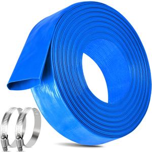 2.5 IN x 60FT Pool Backwash Hose Heavy Duty Drain Discharge Double PVC Layflat Hose with 2 Clamps, Weatherproof Burst Resistant for Water Transfer, Sump Pump, Pool Filter, Pool Drain (18.3M, Blue)