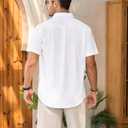 Mens Linen Shirts Short Sleeve Button Down Shirt Casual Cuban Guayabera Lightweight Summer Beach Solid Tops (White, L)