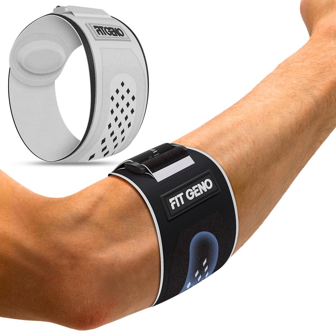 Fit Geno Elbow Brace for Tennis & Golfer's Elbow: Adjustable Elbow Strap for Tendonitis Pain Relief with Compression Pad - Support for Sports Men and Women - Forearm 10''-15.5'', 1 Pack (Black) Fit Geno Elbow Brace for Tennis & Golfer's Elbow: Adjustable Elbow Strap for Tendonitis Pain Relief with Compression Pad - Support for Sports Men and Women - Forearm 10''-15.5'', 1 Pack (Black)