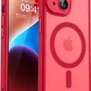 CANSHN Magnetic for iPhone 14 Plus Case, Upgraded [Full Camera Protection] [Compatible with MagSafe] [Translucent Matte] Shockproof Protective Phone Case for iPhone 14 Plus 6.7" - Red