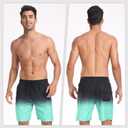 Mens Swim Trunks with Compression Liner 2 in 1 Quick Dry Swimming Shorts Swimwear Bathing Suits with Pockets (Blue, L)