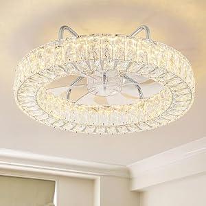 Crystal Fandelier Chrome Ceiling Fan with Lights Bedroom LED Chandelier Fan