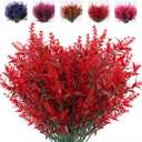 RECUTMS Artificial Outdoor Flowers, 8pcs Faux Outdoor Plant Plastic Lavender Bouquet,UV Resistant Flowers,Spring Decor,Lifelike Natural Fake Plant to Brighten Up Your Home (Red)