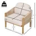 Merax Patio Chair, Acacia Wood Outdoor Club Chair with Cozy 5.75" Thick Cushion & Rope-Weave Backrest, Bohe Style Patio Dining Armchair Chairs for Garden Balcony Outside Dining Relax, Beige