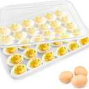 Covered Egg Holder for Refrigerator,30 Deviled Egg Tray with Lid,Plastic Egg Containers,Fridge Egg Dispenser Egg Storage Box