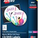 Avery Printable Full-Face CD Labels, Matte White, Permanent Adhesive, Laser/Inkjet Printable, 40 Disc & 80 Spine Labels, Ideal for CDs, DVDs, PC Discs, Media Projects & More (8960) (4 1/2" diameter)