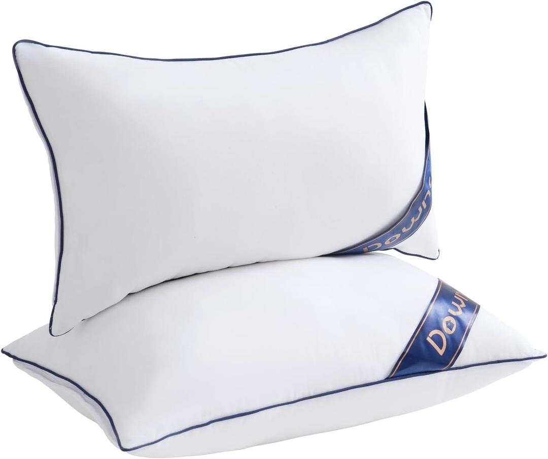 DOWNCOOL 100% Cotton Stuffer Throw Pillow Insert Set of 2, Rectangle Down and Feather Filled Decorative Bed Sofa Insert, Queen Size, White (2 Pack Down Alternative)