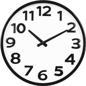 Wall Clock 16 Inch with Big Numbers Easy to Read, Modern Simple Battery Operated Analog Large Clock for Home Office Living Room Kitchen (Black)