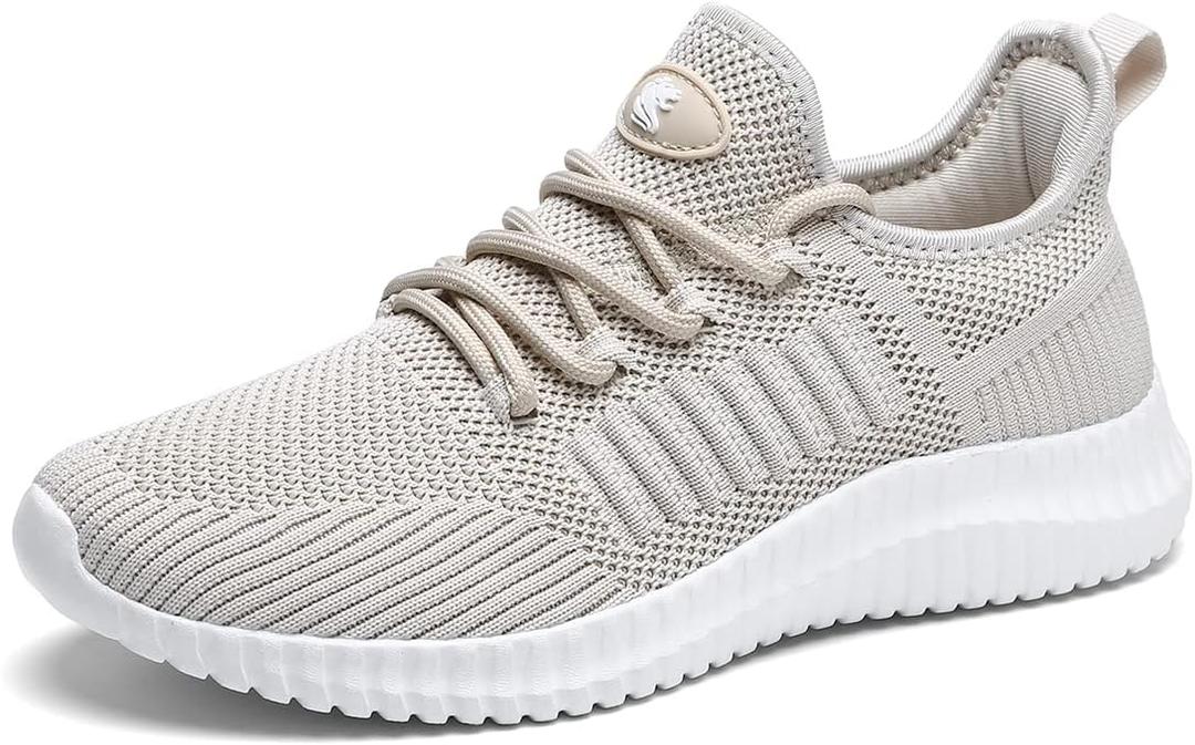 SK·TRIP Women's Walking Shoes Lightweight Breathable Flying Woven Mesh Upper Casual Jogging Shoes Ladies Tennis Shoes Workout Footwear Gym Sneakers for Women Beige, Size 8.5