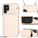 Compatible with Samsung Galaxy S25 Ultra 5G Zipper Wallet Case with Crossbody Shoulder Strap Flip Purse Card Slots, Card Holder Stand Cell Phone Cover for S25Ultra 25S S 25 25Ultra Women White (Beige)