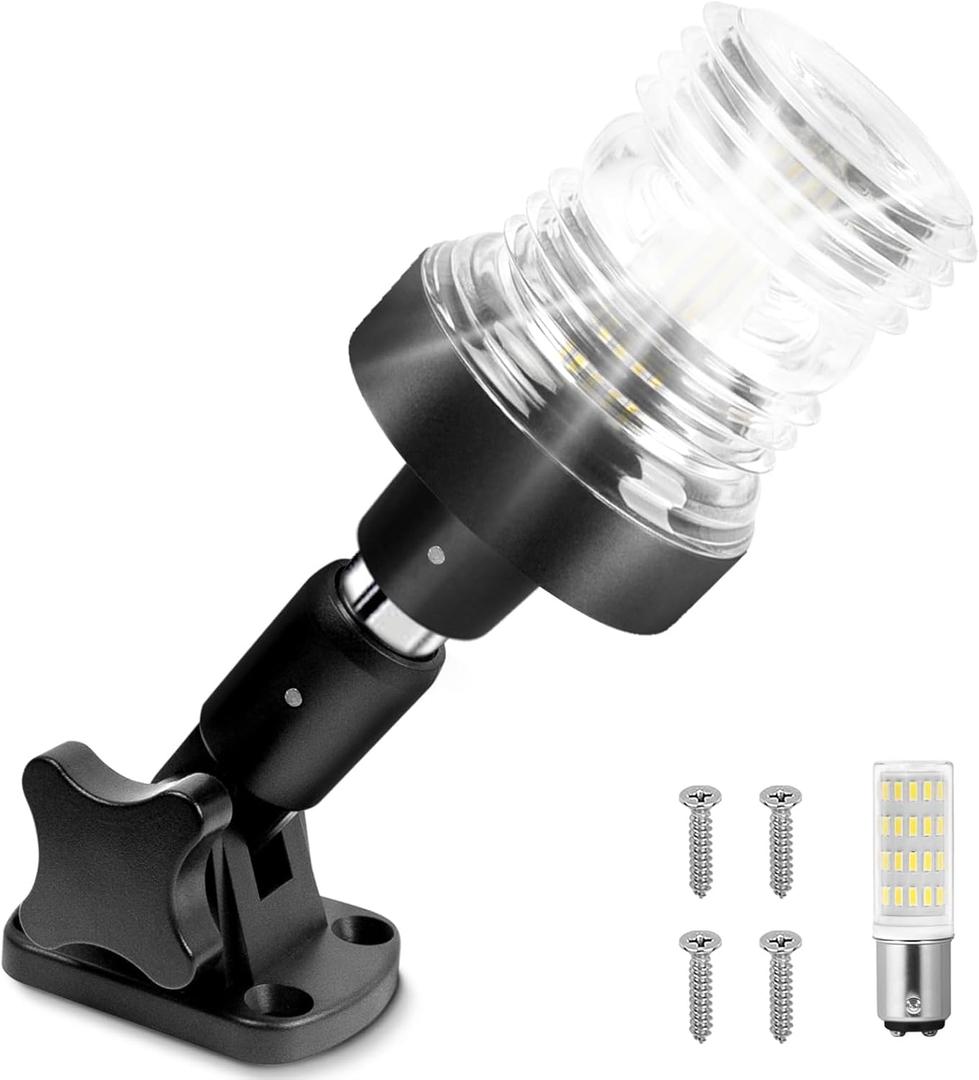 Obcursco Boat Stern Lights, IP67 Waterproof Fold-Down White LED Anchor Light for Marine, Pontoon, Fishing, Bass, and Jon Boats(6 Inches)