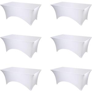 BRILLMAX 6 Pack White Fitted Spandex Table Covers - 6ft Stretch Tablecloths for 6 Foot Rectangle Folding Cloths Rectangular Bulk Linen Fabric Elastic for Wedding Reception Banquet Birthday Party