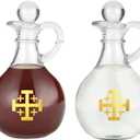 Needzo Jerusalem Cross Cruet Set, Oil and Vinegar Bottle Dispensers, Catholic Church Supplies, 6.5 Inches