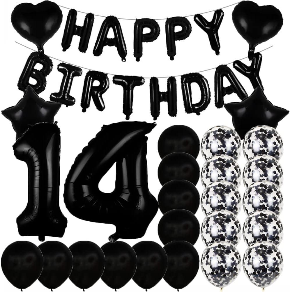 Sweet 14th Birthday Decorations Party Supplies,Black Number 14 Balloons,14th Foil Mylar Balloons Latex Balloon Decoration,Great 14th Birthday for Girls,Women,Men,Photo Props