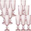Colored Champagne Flutes Set of 12,5 OZ Elegant Striped Colored  Glasses,12 PCS High Transparency Glass Goblets for Wedding Party Bar Drinking Cups Fancy Glasses and Gift Pink