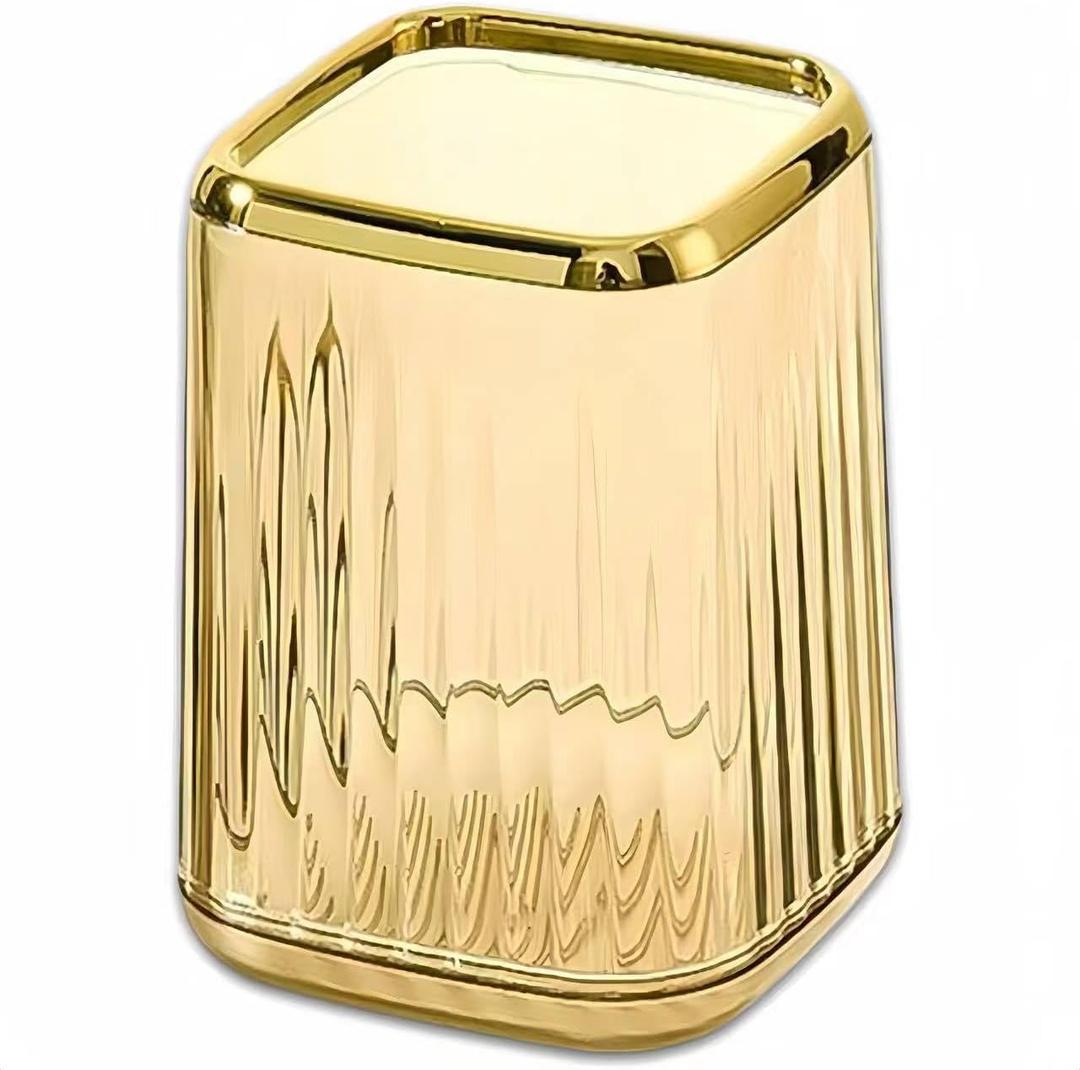 Aesthetic Pen Holder for Desk Cute Office Supplies Cubicle Decor Kawaii Workspace Accessories Boho Makeup Organizer for Women Girls Pencil Cup Aesthetic Rotating Caddy for Home Office (Gold)