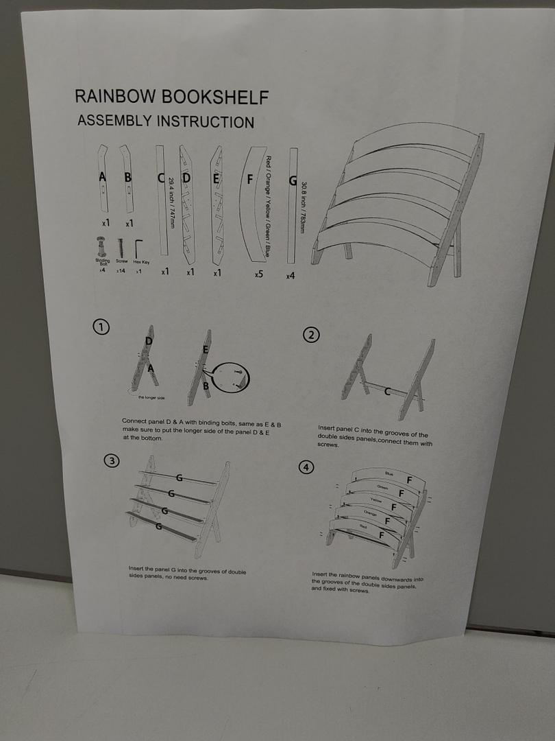 Wooden Kids Bookshelf, Rainbow Book Shelf for Kids Rooms, 4 Tier Toddler Storage Book Rack, Montessori Bookcase for Playroom, Nursery, Living Room