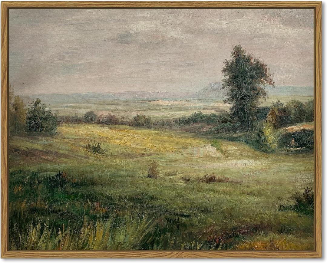 SHENIFY Vintage Landscape Framed Canvas Wall Art The Vast Grassland Classic Wall Prints Modern Farmhouse Bathroom Office Decor - 11x14in Natural Framed (Wilderness)