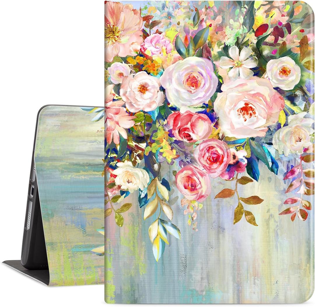 for iPad Air 2/1 Case, Floral for iPad 6Th/5Th Generation Case, for iPad Cover 6Th Generation, for iPad 9.7 Cover, Auto Wake/Sleep Multi-Angle Viewing Slim Lightweight, Oil Painting Flowers