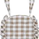 VHC Brands Farmhouse Country Annie Buffalo Check Portabella Ruffled Chair Pad with Fabric Ties 16.5x18 (Brown)