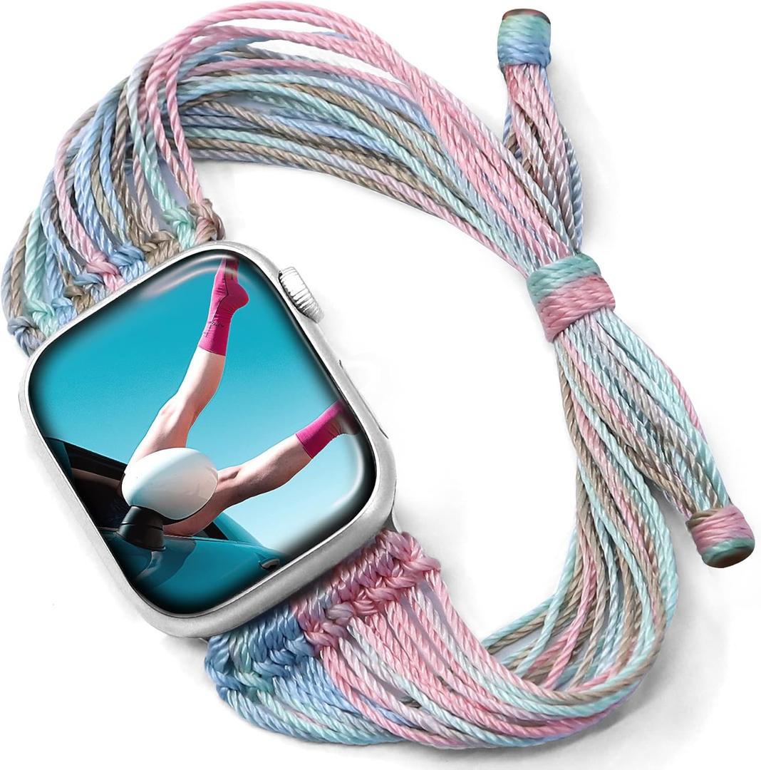 JR.DM Boho Watch Bands Compatible with Apple Watch 40mm 41mm 38mm 44mm 42mm 45mm 46mm Women, Cute Handmade Friendship Bracelet String Art for iWatch Series SE/11/10/9/8/7/6/5/4/3/2/1(Breeze)