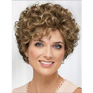 Baruisi Short Curly Wavy Blonde Brown Wigs for Women Natural Looking Synthetic Hair Replacement Wig