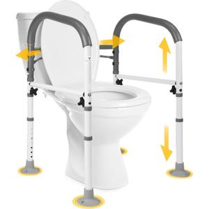 Vaunn Medical Adjustable Toilet Safety Rail for Seniors, Foldable Toilet Safety Frame for Elderly Adults, Bathroom Grab Bar Handle, Toilet Handle for Elderly & Disabled, Free-Standing (Gray)