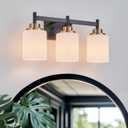 18-Inch Bathroom Vanity Light, 3-Light Black Gold Wall Sconce with White Glass Shades, Modern Hardwired Vanity Lighting Fixture