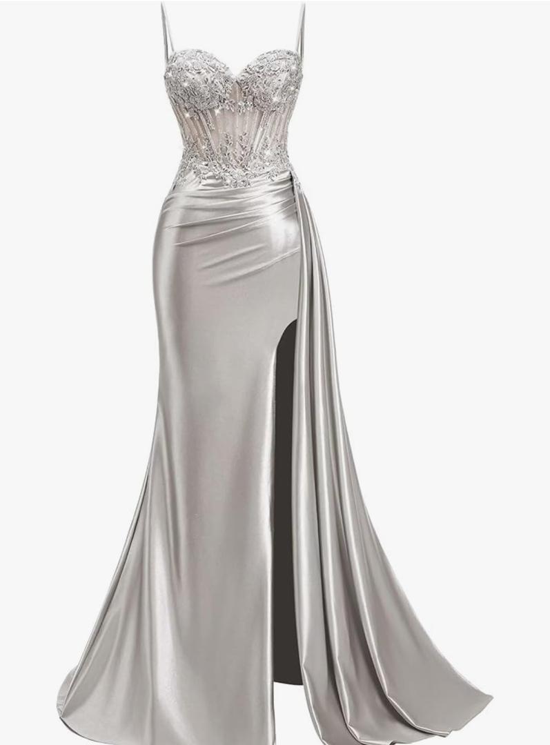 Satin Mermaid Prom Dresses for Women Sweetheart Corset Ruched Formal Evening Dresses (Size 8)