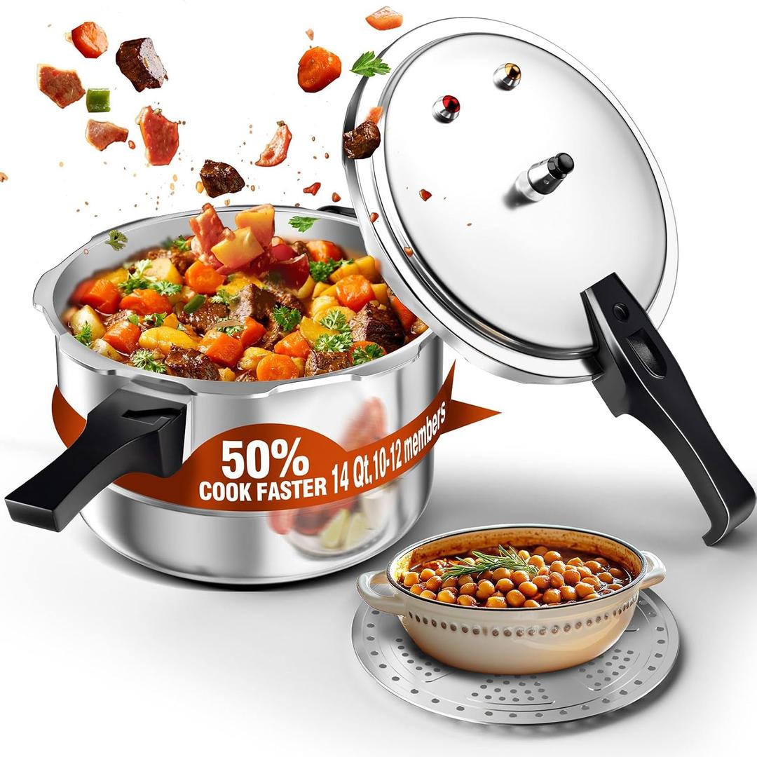 WantJoin 14Qt Aluminum Pressure Cooker w/Release Valve & Multiple Protective Devices,Pressure Canner Compatible with Gas & Induction Cooker,Canner Rack Included