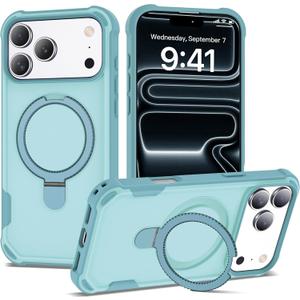 Compatible with iPhone 17 Pro Max Case 6.9'' with Magnetic Ring Stand [Military Drop Protection][Compatible with MagSafe] Shockproof 17 Pro Max Phone Case for Men Wowen,Cyan