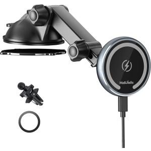 MAGJIEYX for MagSafe Car Mount Charger, Fast Charging 15W Wireless Magnetic Phone Holder [N55 Strong Magnets] Work for iPhone 17 16 15 14 Plus/Pro Max for Dashboard/Vent/Windshield Gary