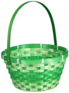Woven Bamboo Easter Basket with Handle, Round Shape, Purple 1 ct (Green) 2 pack